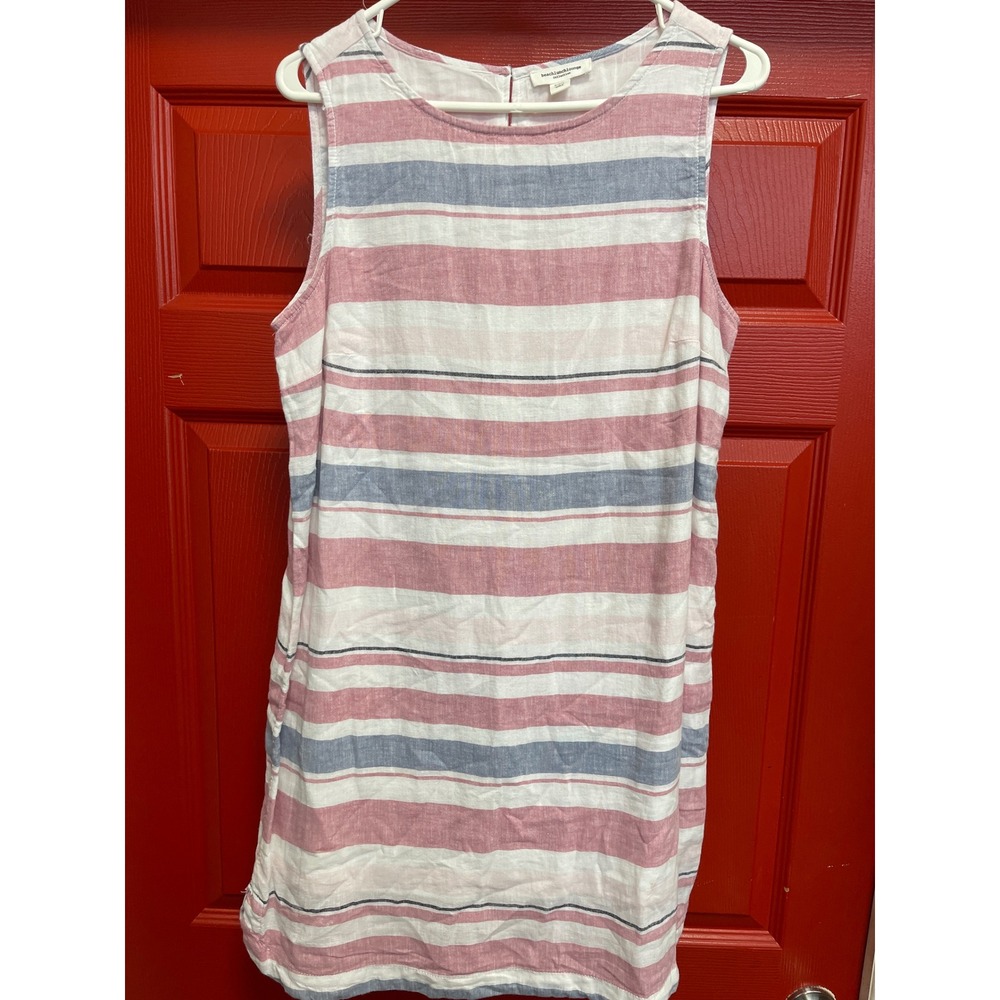 Beachlunchlounge Collection Striped Linen Blend Sleeveless Shift Dress Medium